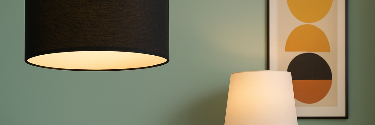 Stehlampe mit schwarzem Stoffschirm – gleichmäßige Lichtverteilung durch Diffusorfolie von Folien-Fischer in Magdeburg, Trier, Saarbrücken, Darmstadt und Reutlingen.