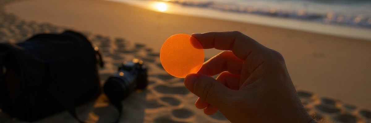 Orange LED-Folie im Abendlicht am Strand – Lichtfilter von Folien-Fischer in Hannover, Kiel, Leipzig, Münster und Ulm.